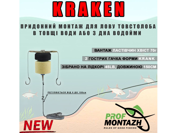 Придонний монтаж для лову товстолоба KRAKEN (на 2 гачки)